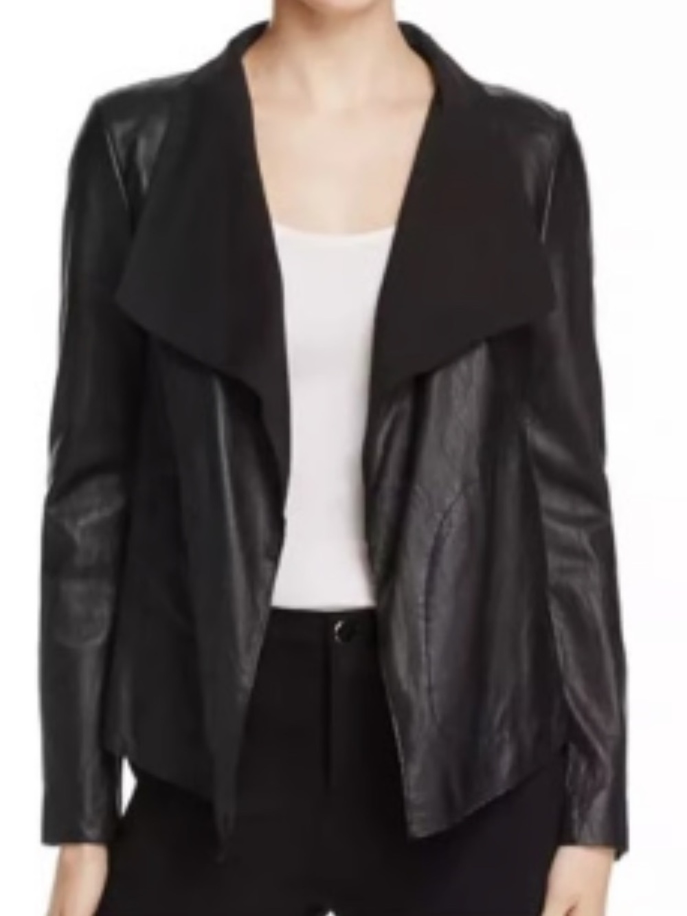 Donna Karan Black Leather Draped-Front Jacket XL